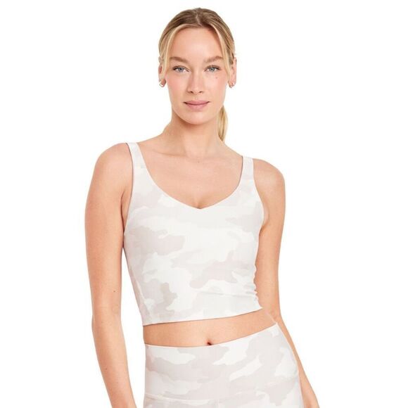 NWT Old Navy White Camo Light Support PowerSoft Long Line Sports Bra Size Large - Picture 1 of 3